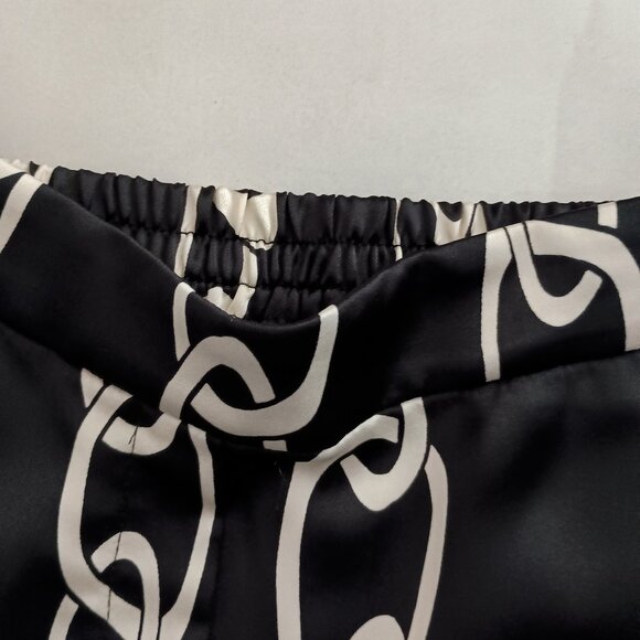Mango Chic Silky Black & White Chain Print Elastic Waist Pants Women’s SZ M NWT - Picture 4 of 14